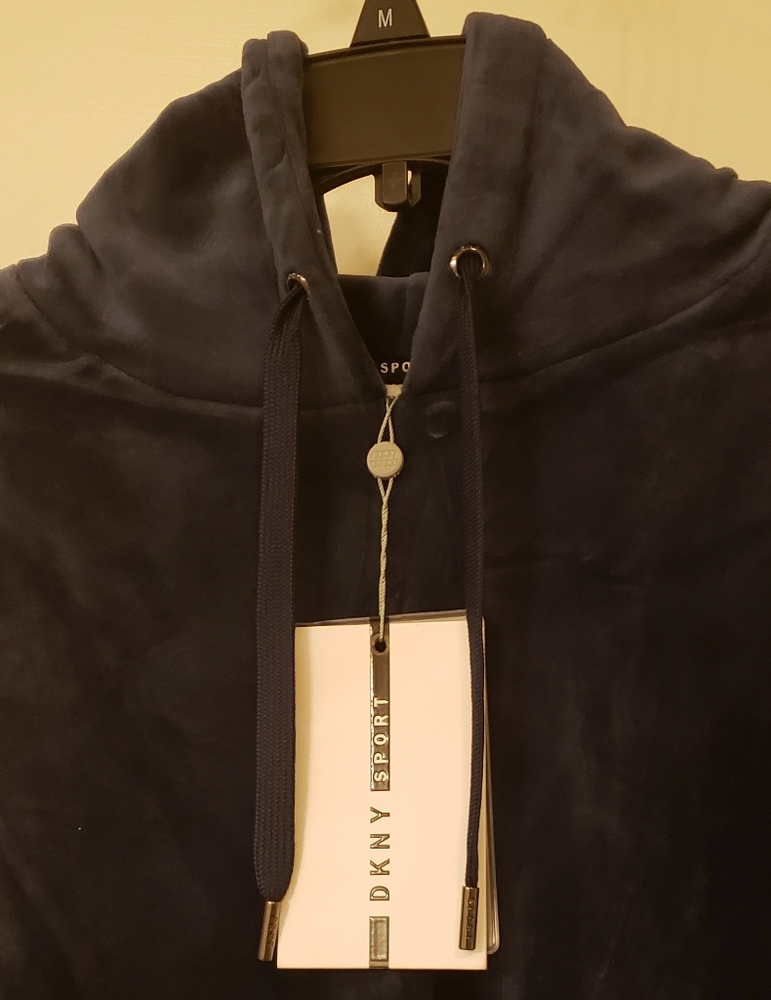 DKNY Plush Velvet pullover cropped hoodie - Picture 2 of 7
